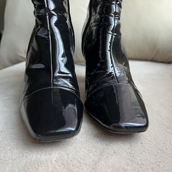 Jimmy Choo Black Patent Leather Block Heel Ankle Boot Women EU 36.5 US 6.5 Chic - Picture 9 of 16